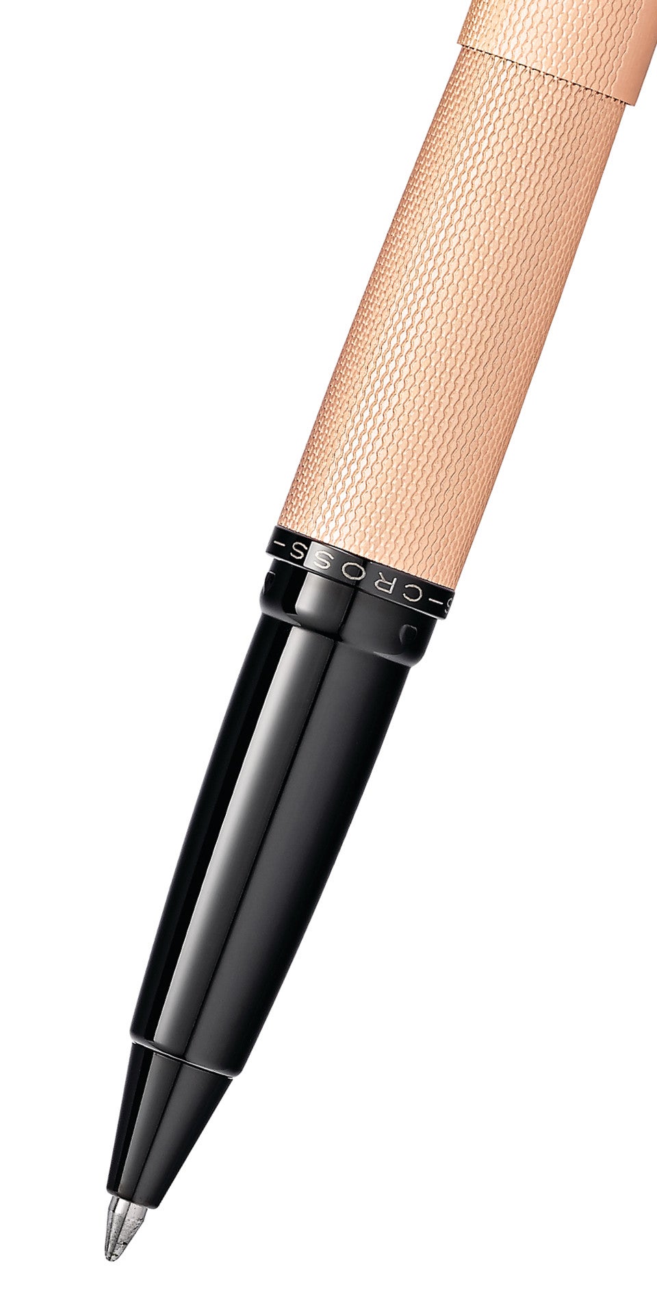 ATX Brushed Rose Gold Rollerball Pen with textured grip and black barrel CROSS branding on Tampa Home & Garden Store