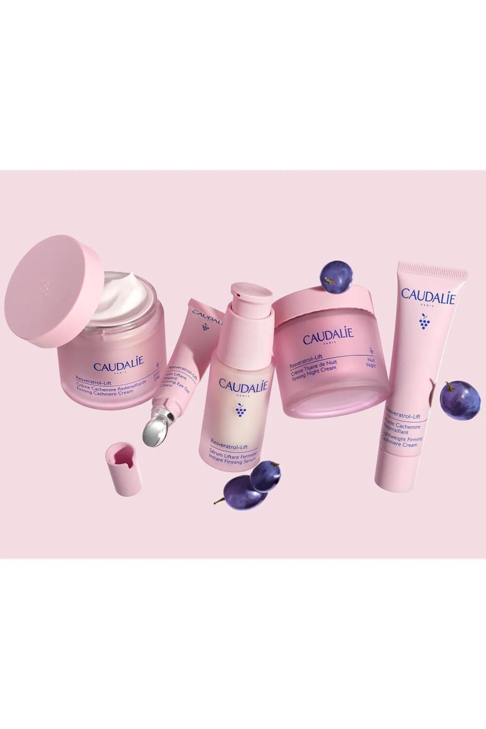 Caudalie Resveratrol-Lift firming eye cream pink set with serum, night cream & tube; blueberries on Tampa Home & Garden Store