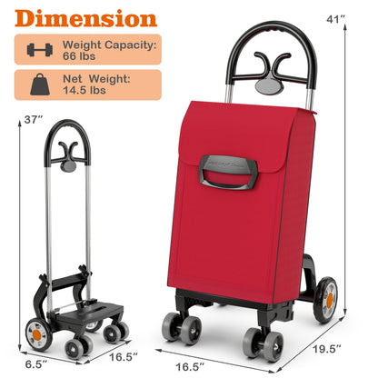Carrito de compras plegable con ruedas giratorias - Rojo