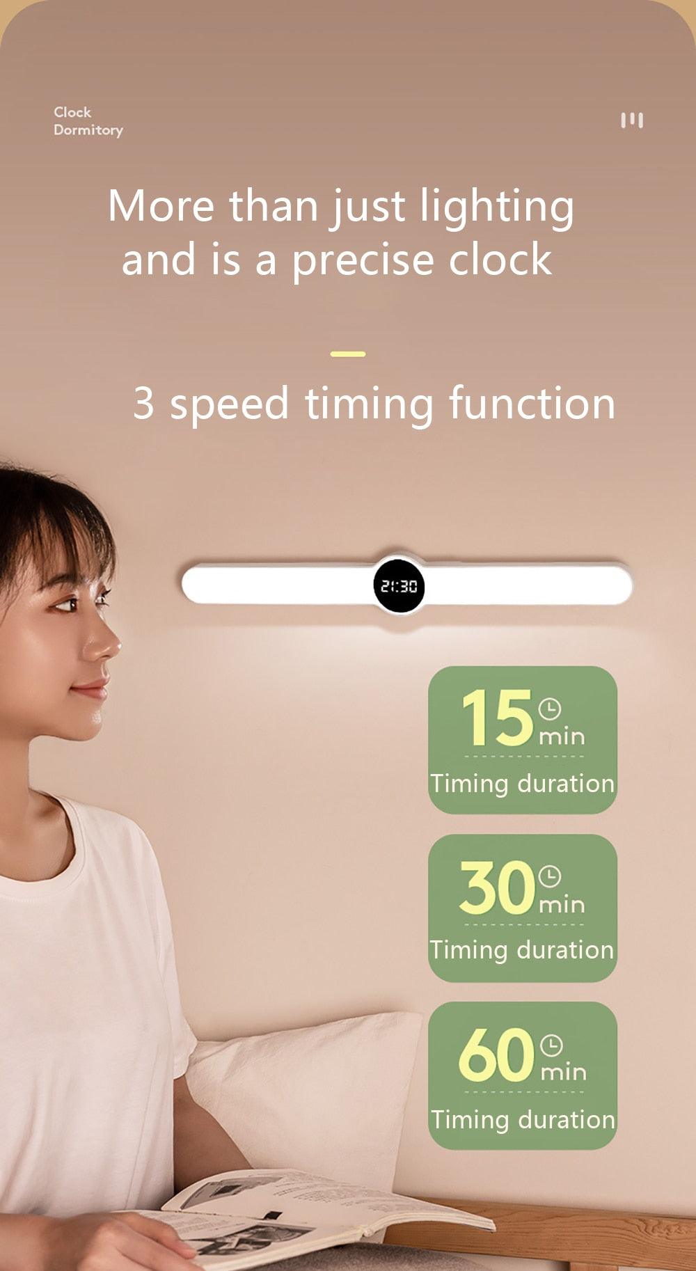 Stevvex desk lamp with built-in clock, magnetic LED bar, USB rechargeable, 3 timing durations on Tampa Home & Garden Store