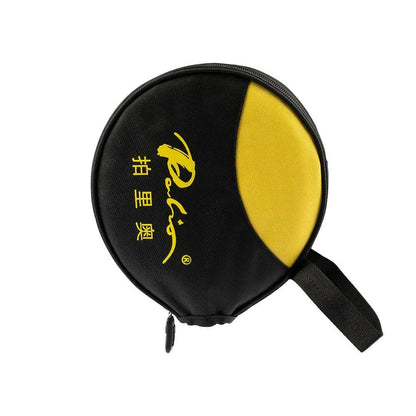 Round black padded table tennis racket bag with yellow panel and zip carry strap on Tampa Store on Tampa Home & Garden Store