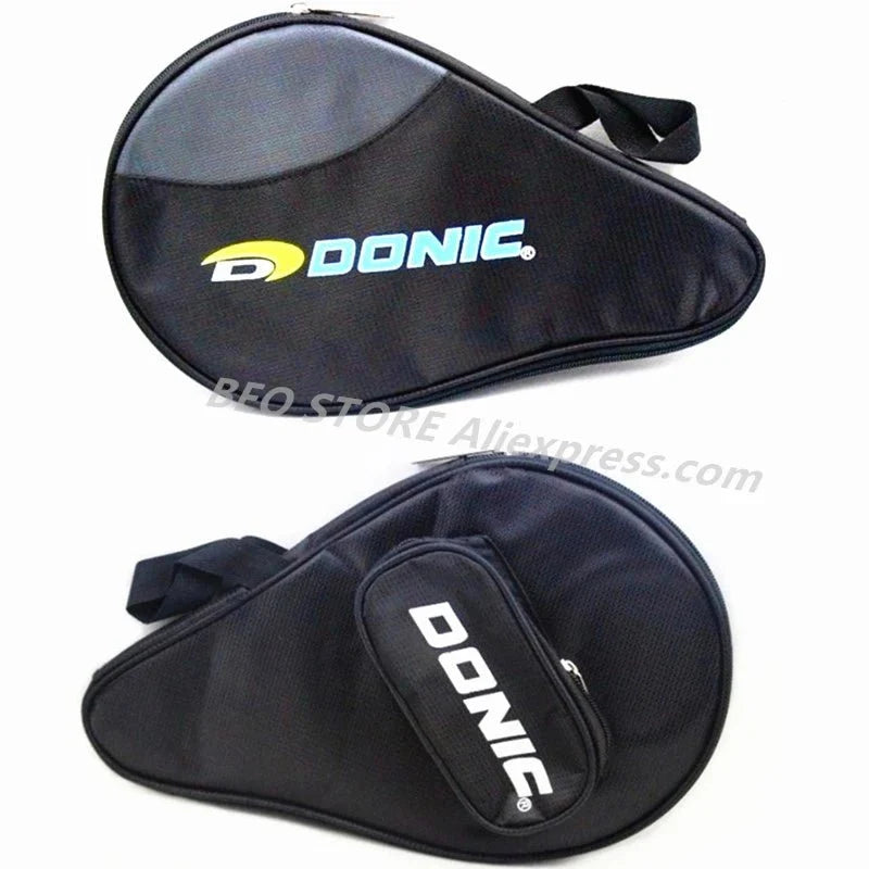 Table tennis racket bag padded training case, black with Donic logo and zip pocket, carry strap on Tampa Home & Garden Store