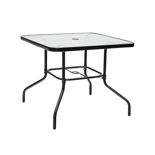 35 Inch Patio Dining Square Tempered Glass Table with Umbrella Hole - Tampa Home & Garden Store