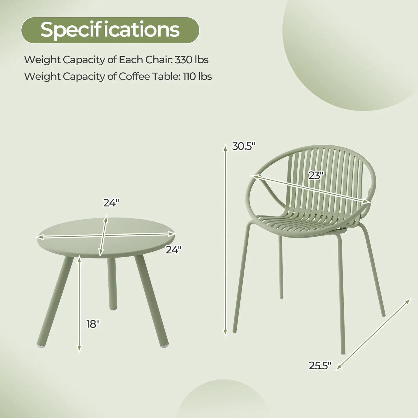 3 Piece Patio Conversation Set and Round Table