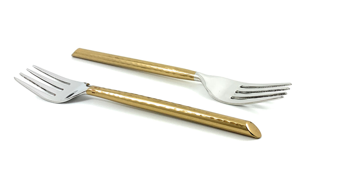 Two gold-handled dinner forks by Vibhsa with silver tines, stainless steel on Tampa Home & Garden Store