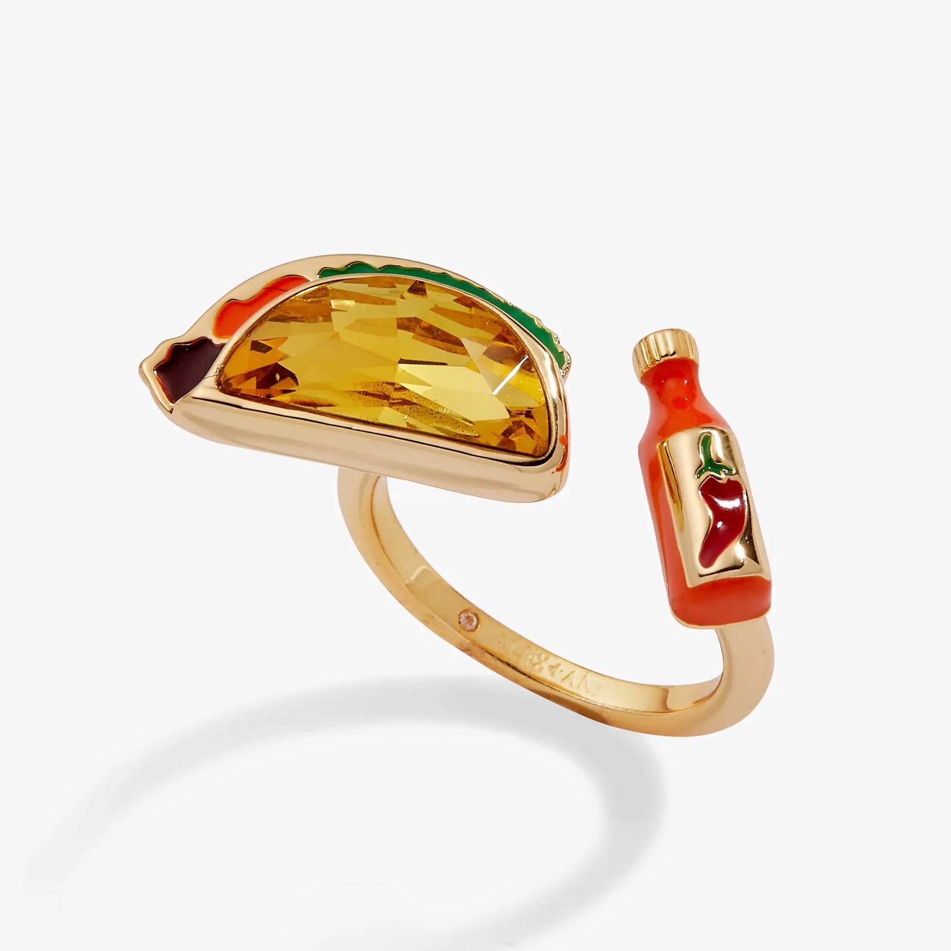 Taco Open Ring by Alex and Ani with a faceted yellow stone and green/red enamel trim on Tampa Home & Garden Store