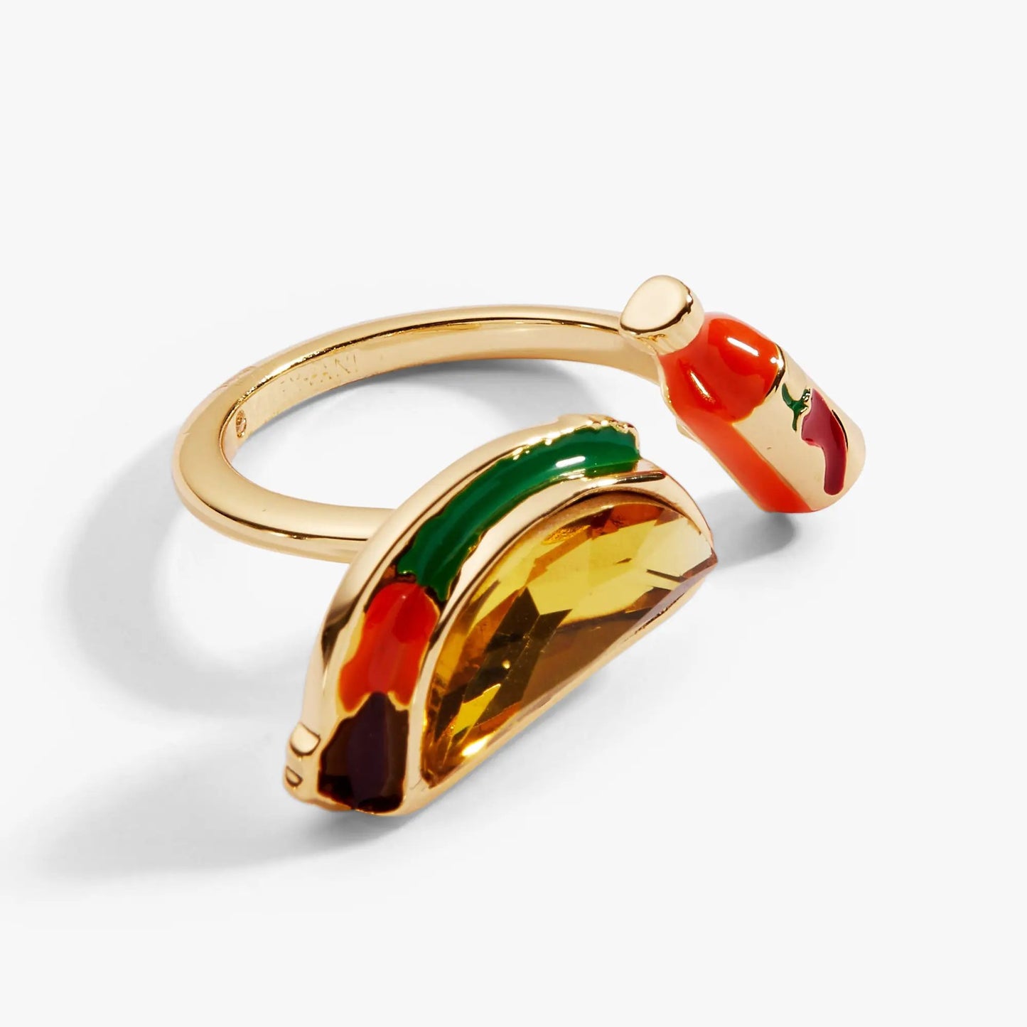 Alex and Ani Taco Open Ring gold-tone band with enamel taco charm and green leaf accents on Tampa Home & Garden Store