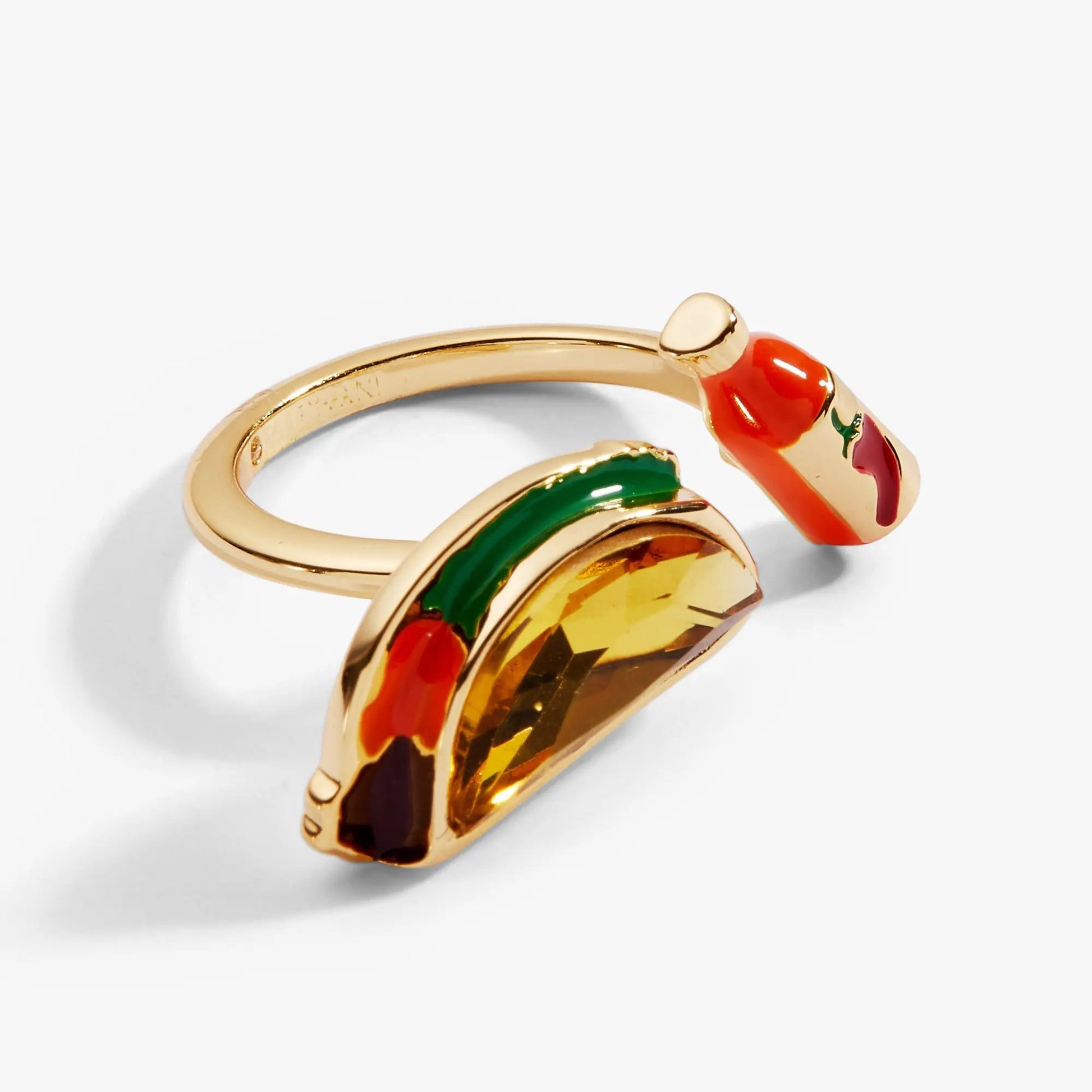 Alex and Ani Taco Open Ring gold-tone band with enamel taco charm and green leaf accents on Tampa Home & Garden Store