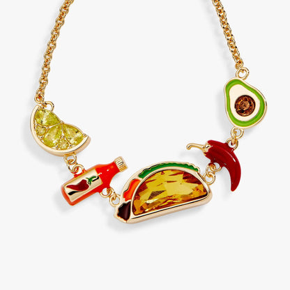 Taco inline charm bracelet by Alex and Ani with gold-tone chain and colorful enamel charms on Tampa Home & Garden Store