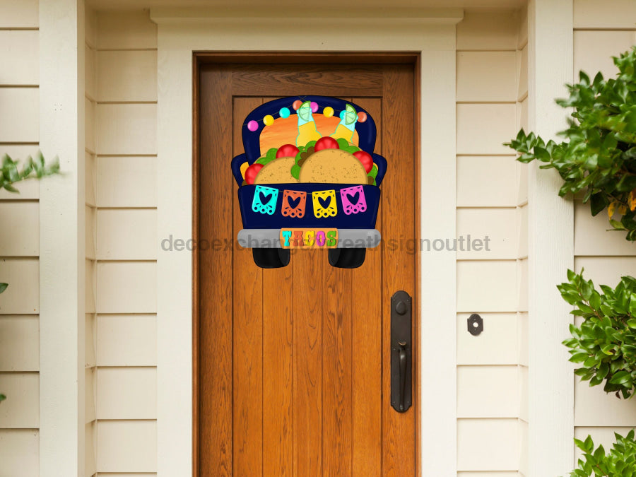 Taco Truck Sign, Summer Sign, Fiesta Sign, wood sign, CR-W-122-DH, 22" Door Hanger