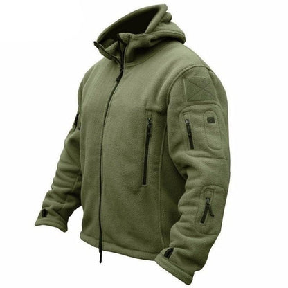 Stevvex men's tactical outdoor jacket olive green fleece with hood and multiple zip pockets on Tampa Home & Garden Store