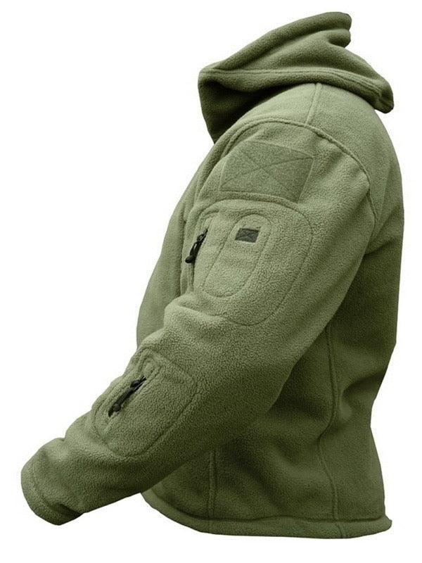 Stevvex tactical outdoor jacket olive green fleece hooded with multiple zip pockets on Tampa Home & Garden Store