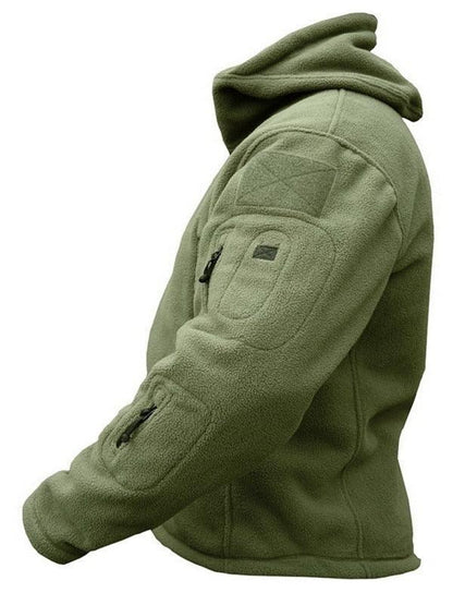 Stevvex tactical outdoor jacket olive green fleece hooded with multiple zip pockets on Tampa Home & Garden Store