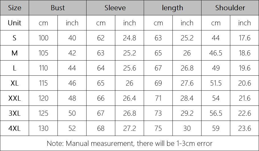 Stevvex Tactical Jacket size chart with bust, sleeve, length and shoulder measurements S–4XL on Tampa Home & Garden Store