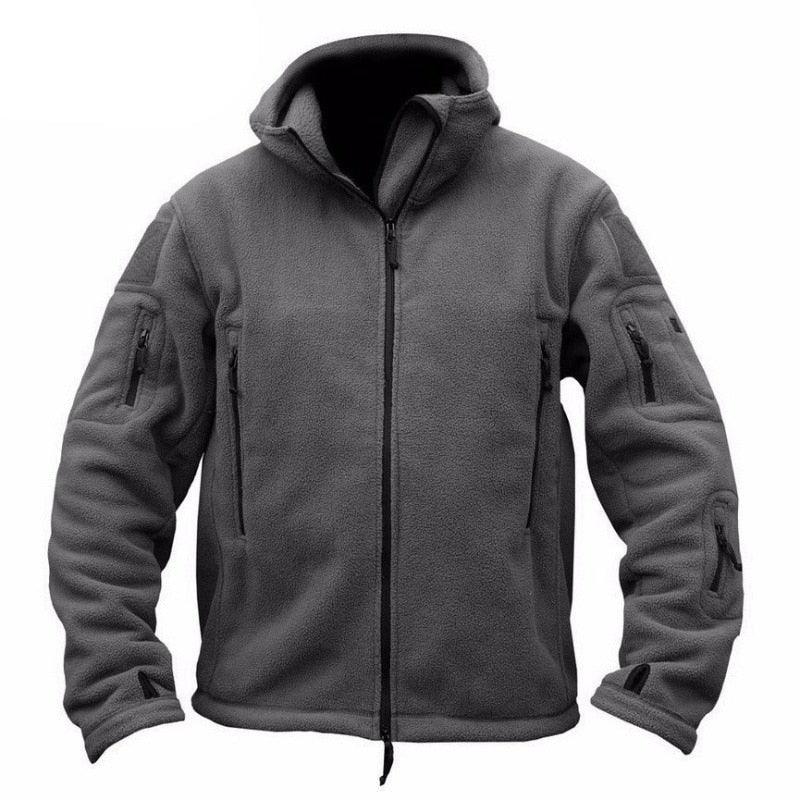 Stevvex tactical jacket gray fleece with front zip, multi-pocket arms and chest outdoor hiking on Tampa Home & Garden Store