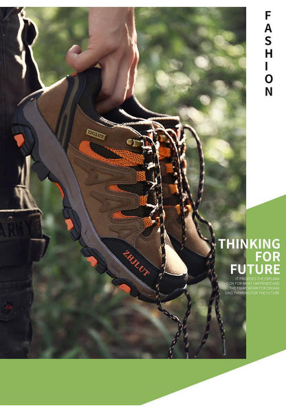 Stevvex tactical outdoor waterproof hiking shoes brown tan with orange mesh and rugged sole on Tampa Home & Garden Store