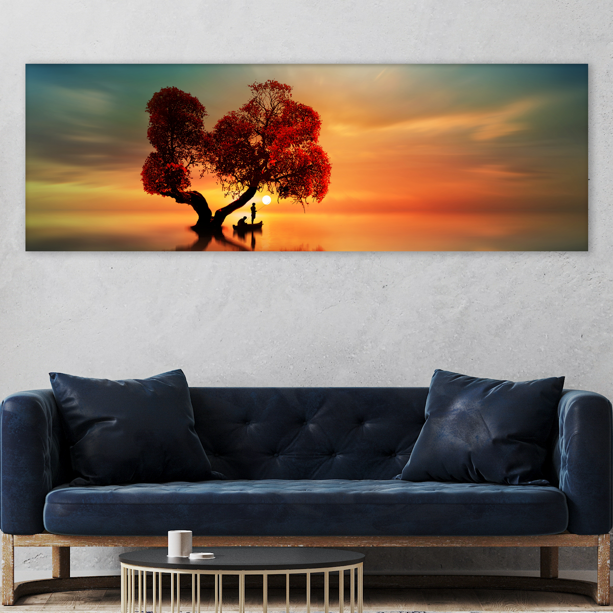 Alone Tree Canvas Wall Art II Tailored Canvases, red-leaf tree silhouette at sunset on Tampa Home & Garden Store