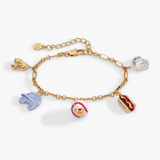 ALEX AND ANI Take Me Out to the Ballgame Bracelet gold-tone chain with baseball charms on Tampa Home & Garden Store