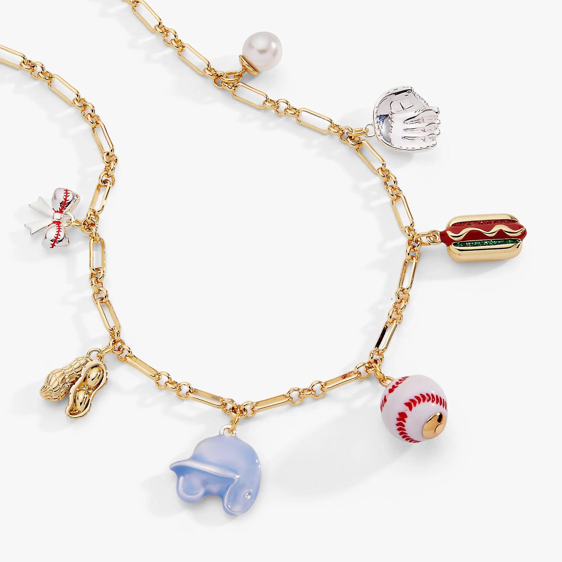 Take Me Out to the Ballgame Multi Charm Necklace by ALEX AND ANI; chain with baseball charms on Tampa Home & Garden Store