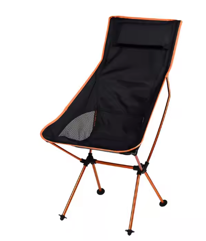 Ultralight tall-back camping chair by River Country Gear with orange frame and black seat on Tampa Home & Garden Store