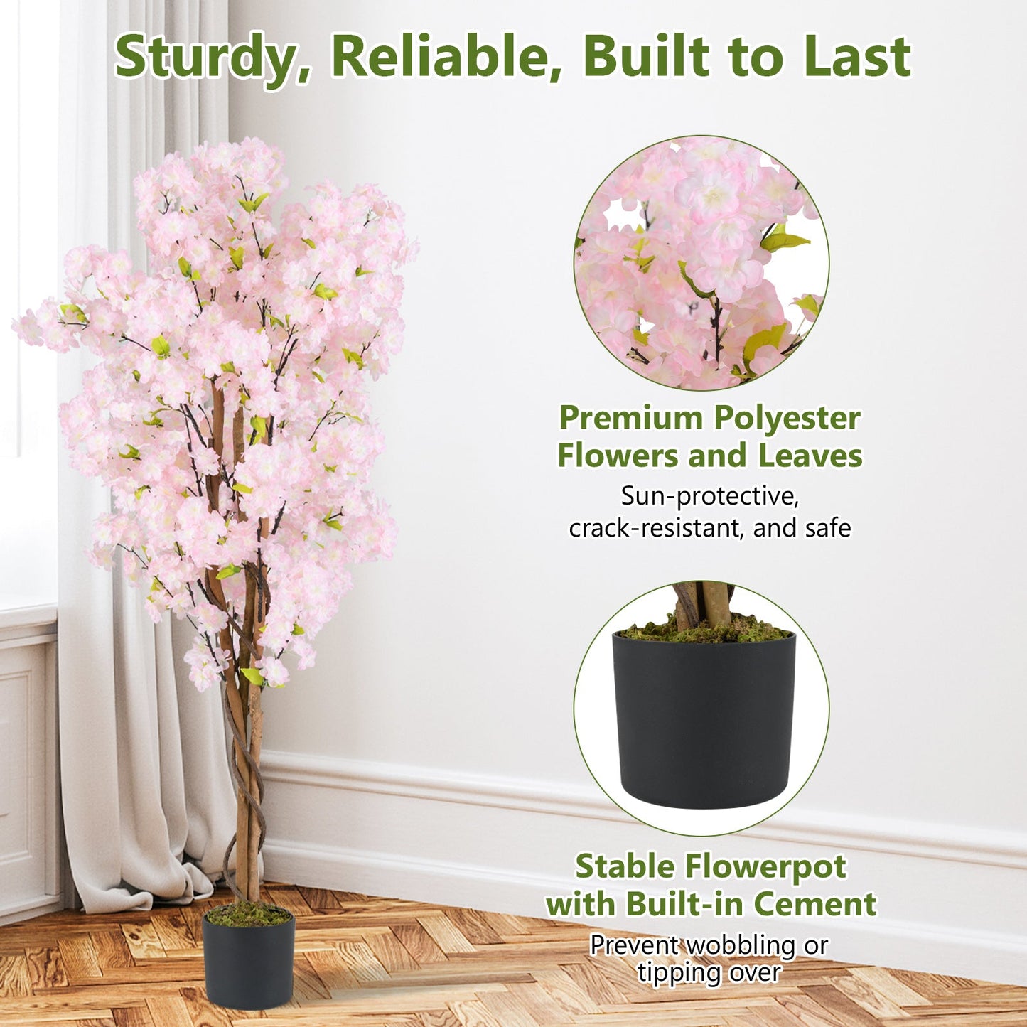 Árbol Artificial de Flor de Cerezo de 1.5 m de Altura con Flores Rosas - 1 Paquete