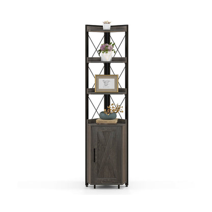Tall corner storage cabinet with 3-tier shelf and enclosed cabinet in dark wood DirectDeals on Tampa Home & Garden Store