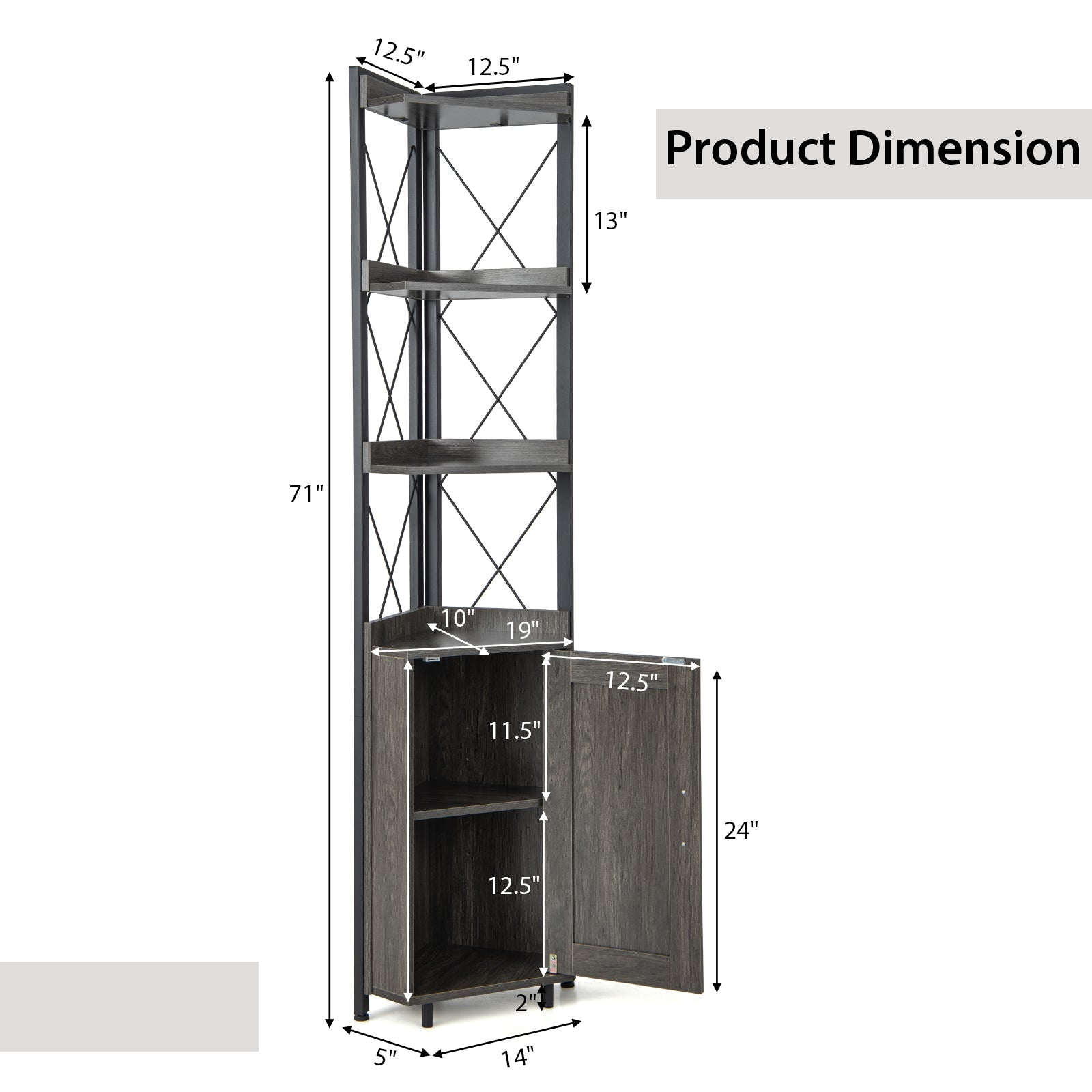 DirectDeals tall corner cabinet with 3-tier open shelves and enclosed cabinet in wood finish on Tampa Home & Garden Store