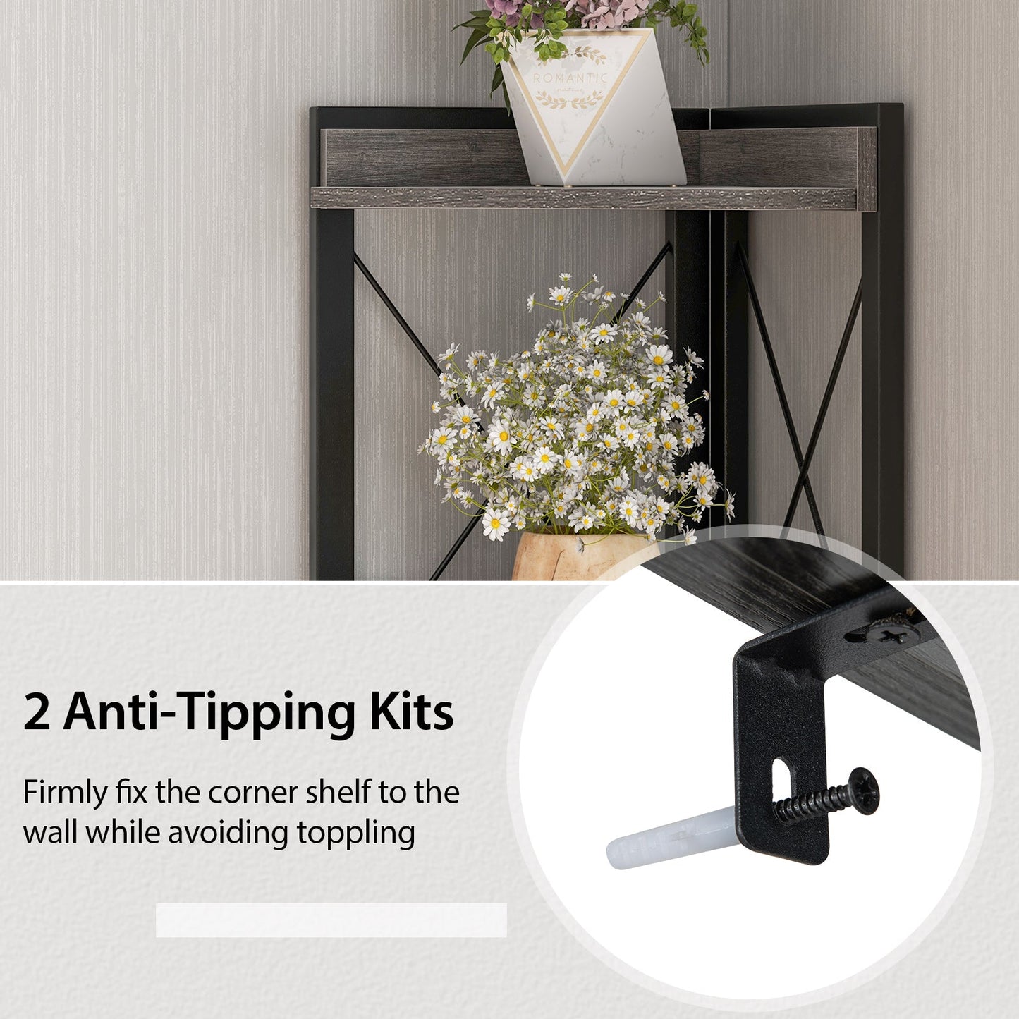 DirectDeals tall corner storage cabinet with 3-tier shelf and enclosed cabinet, black frame on Tampa Home & Garden Store
