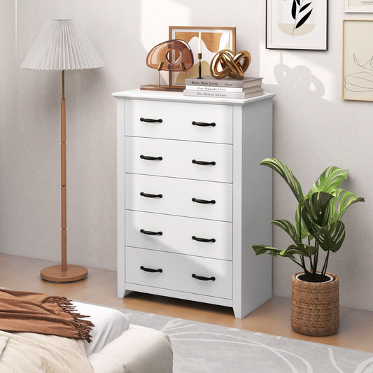 Cómoda alta con 5 cajones extraíbles para dormitorio, sala de estar-Blanco