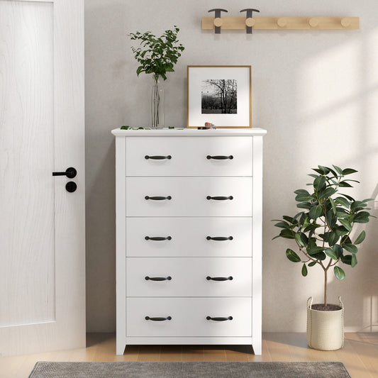 Cómoda alta con 5 cajones extraíbles para dormitorio, sala de estar-Blanco