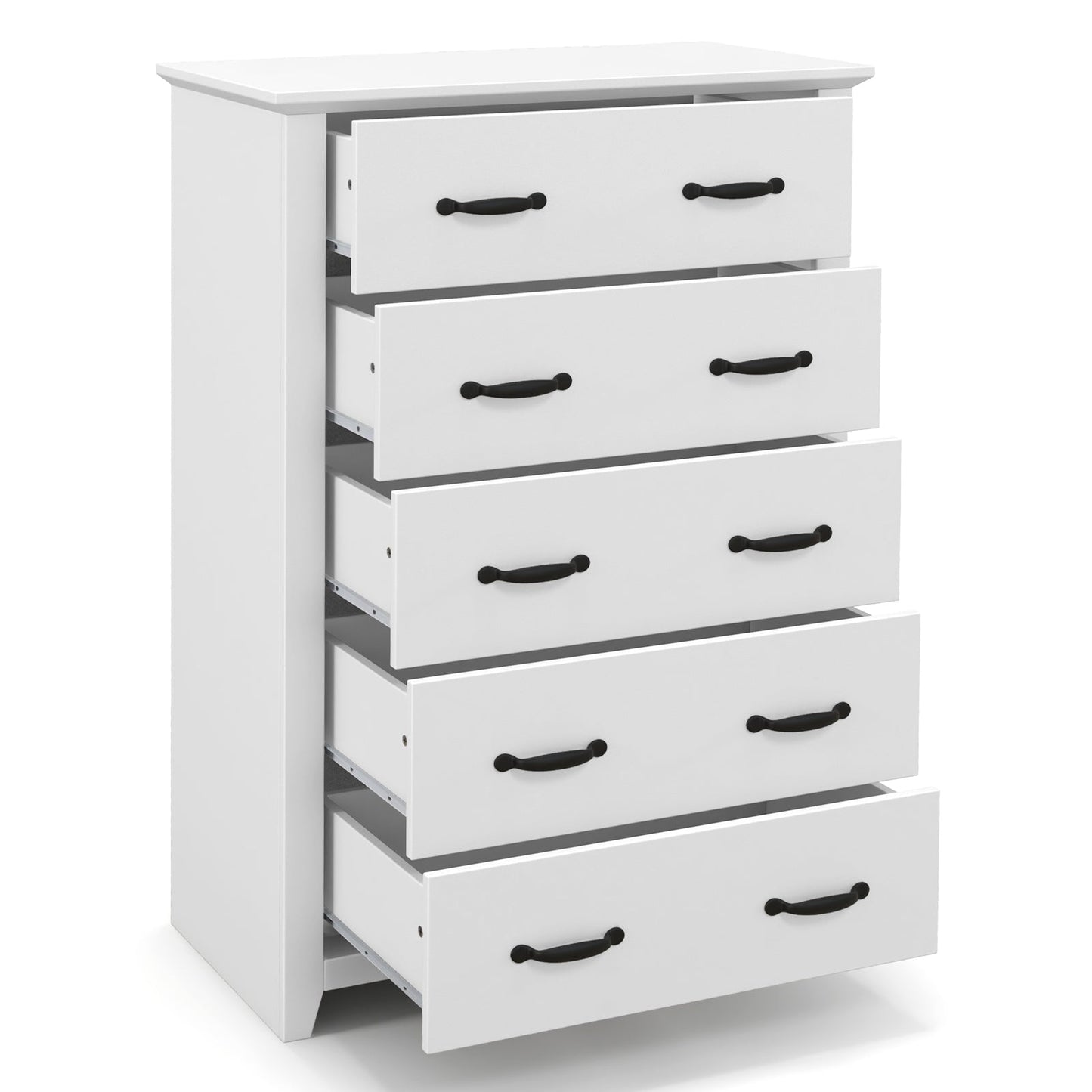 Cómoda alta con 5 cajones extraíbles para dormitorio, sala de estar-Blanco