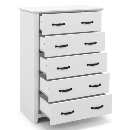 Cómoda alta con 5 cajones extraíbles para dormitorio, sala de estar-Blanco