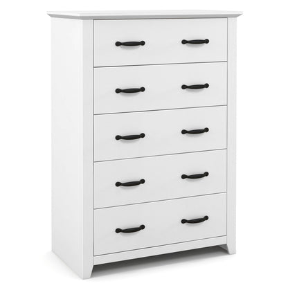 Cómoda alta con 5 cajones extraíbles para dormitorio, sala de estar-Blanco