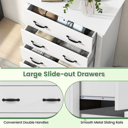 Cómoda alta con 5 cajones extraíbles para dormitorio, sala de estar-Blanco