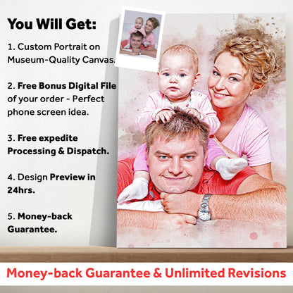 Family Watercolor Portrait Canvas by Tailored Canvases — custom wall art on Tampa Home & Garden Store