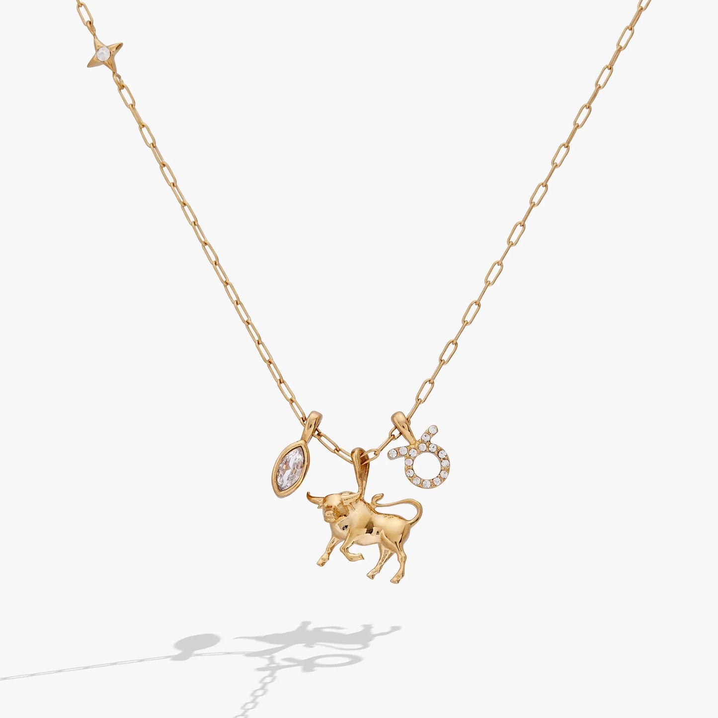 Taurus Zodiac Charm Cluster Necklace Gold Plated