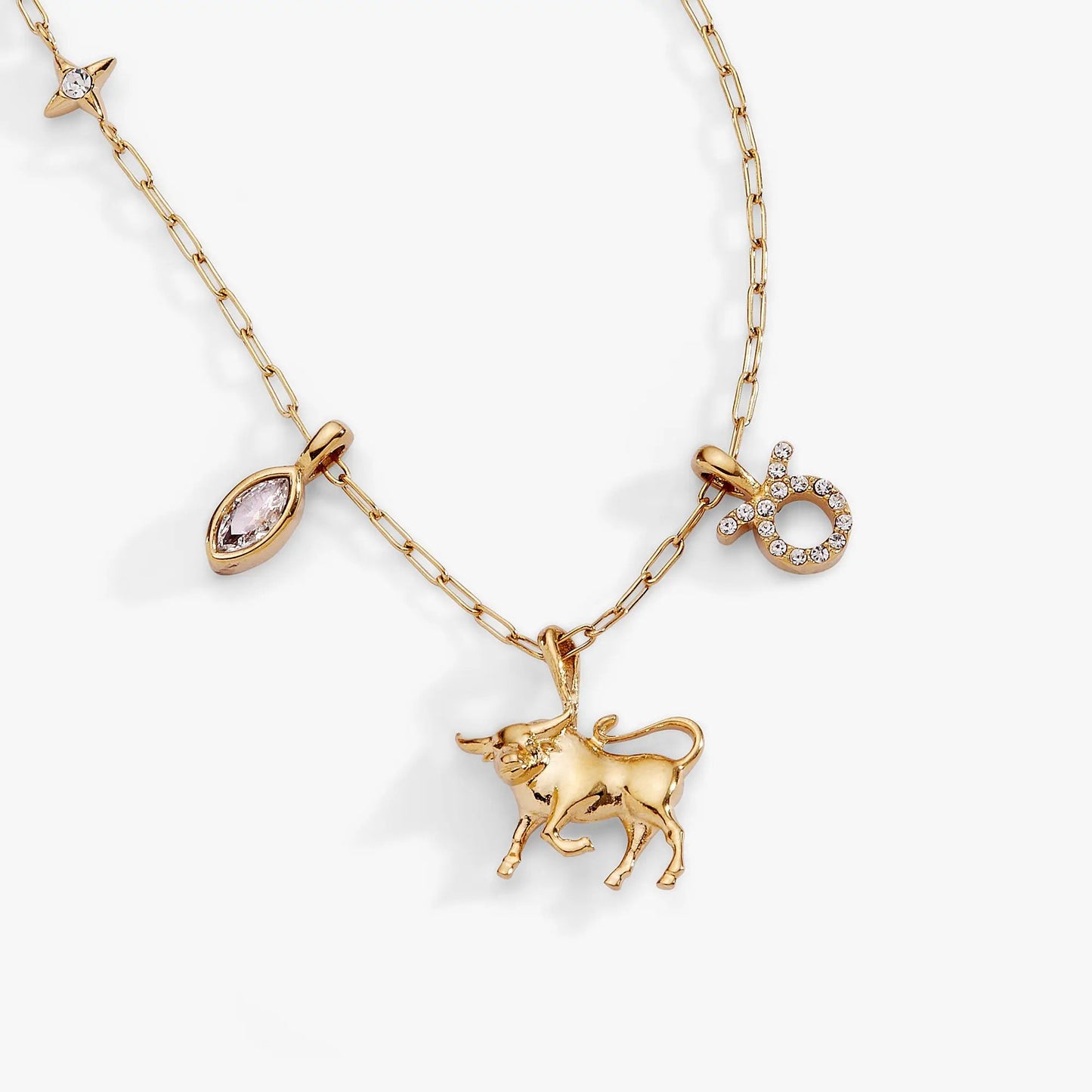 Taurus Zodiac Charm Cluster Necklace Gold Plated