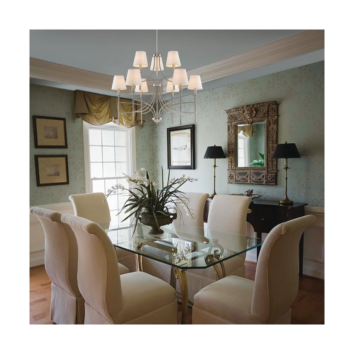 Millau Five Light Chrome and Fabric Chandelier