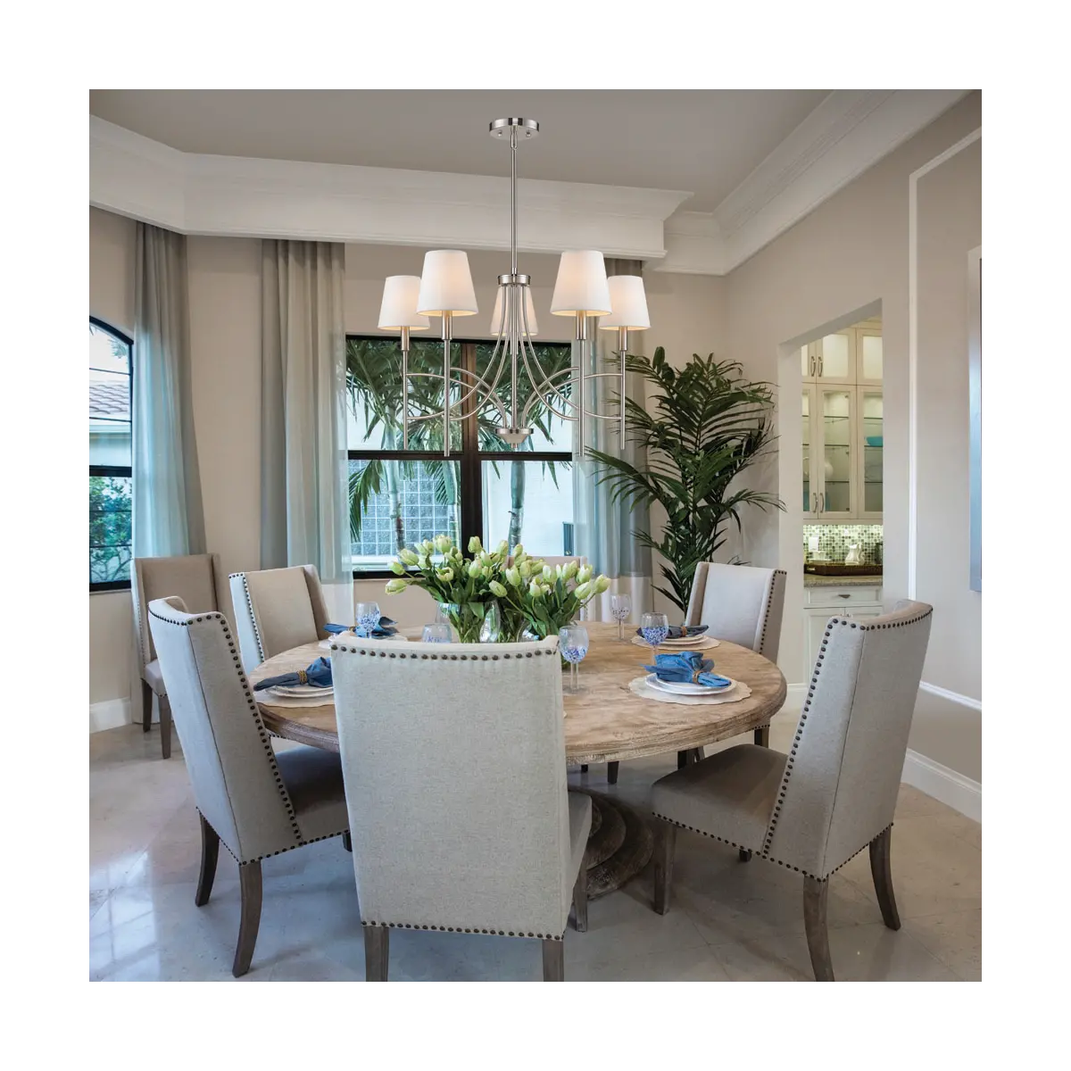 Millau Five Light Chrome and Fabric Chandelier
