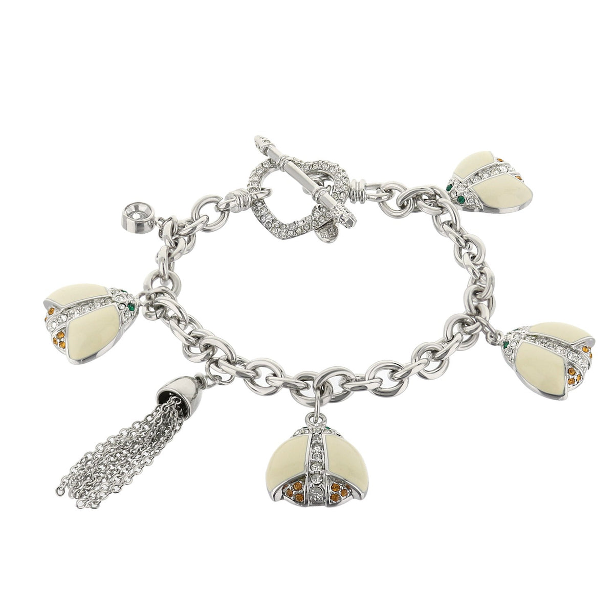 Lady Poof Bracelet by Lauren G Adams with cream enamel crown charms on a silver chain on Tampa Home & Garden Store
