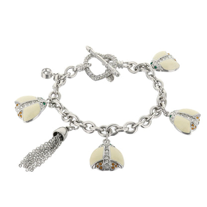 Lady Poof Bracelet by Lauren G Adams with cream enamel crown charms on a silver chain on Tampa Home & Garden Store