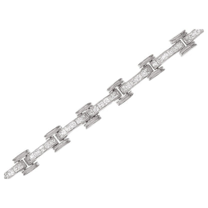 Unisex princess-cut link bracelet by Lauren G Adams in silver-tone with pavé crystals on Tampa Home & Garden Store