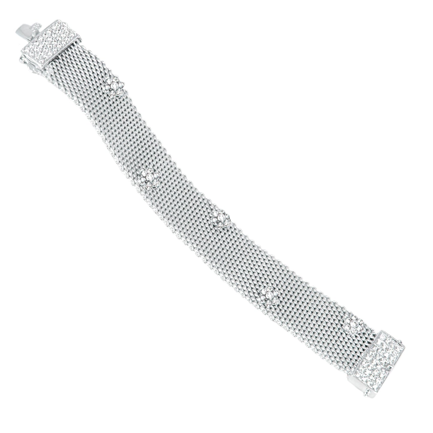 Flower Mesh Bracelet silver-tone mesh with crystal Lauren G Adams on Tampa Home & Garden Store