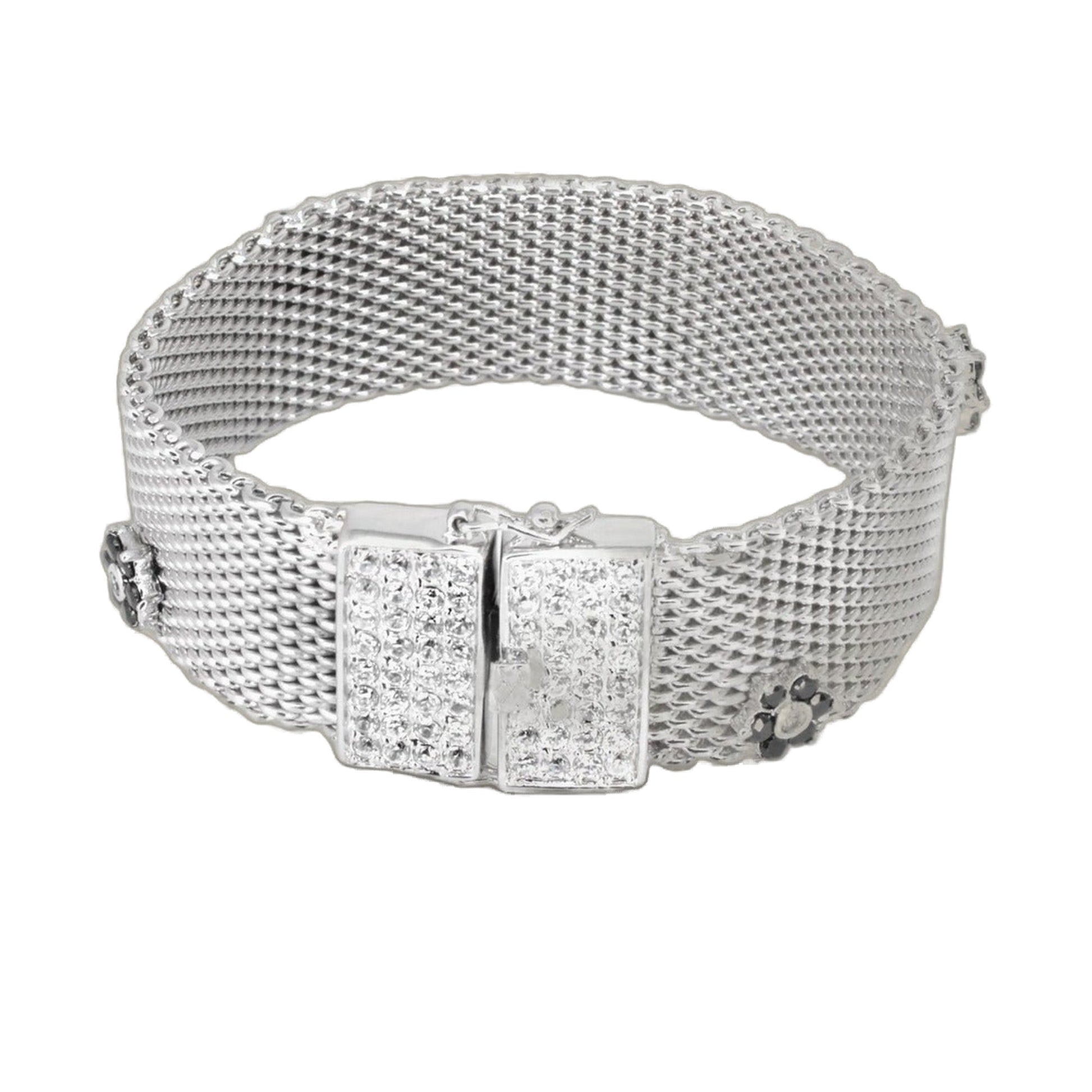 Flower Mesh Bracelet by Lauren G Adams, silver mesh cuff with pavé square accents on Tampa Home & Garden Store