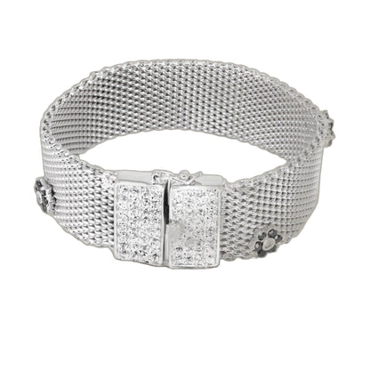 Flower Mesh Bracelet by Lauren G Adams, silver mesh cuff with pavé square accents on Tampa Home & Garden Store