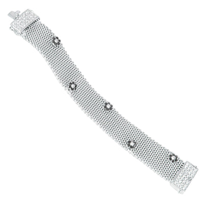 Flower Mesh Bracelet by Lauren G Adams, silver-tone mesh band with floral crystal accents on Tampa Home & Garden Store
