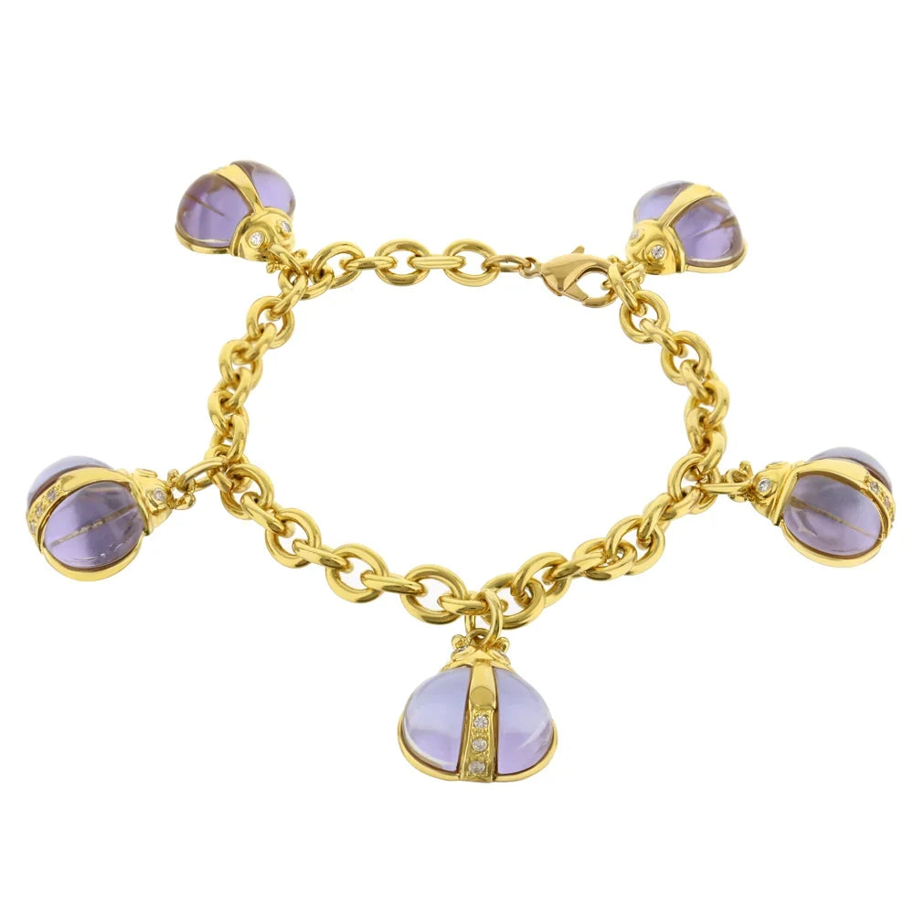 Lady Poof Bracelet gold-tone chain with lavender dome charms, 5 charms, Lauren G Adams on Tampa Home & Garden Store