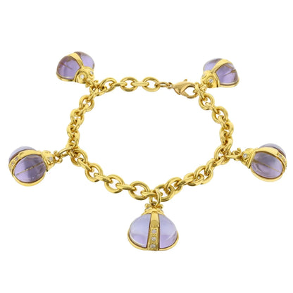 Lady Poof Bracelet gold-tone chain with lavender dome charms, 5 charms, Lauren G Adams on Tampa Home & Garden Store
