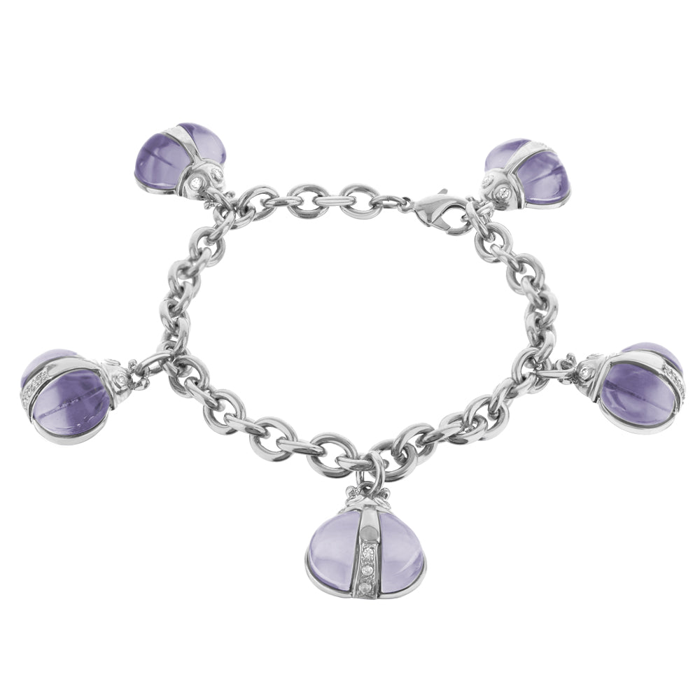 Lady Poof Bracelet five purple gemstone charms on a silver chain bracelet by Lauren G Adams on Tampa Home & Garden Store