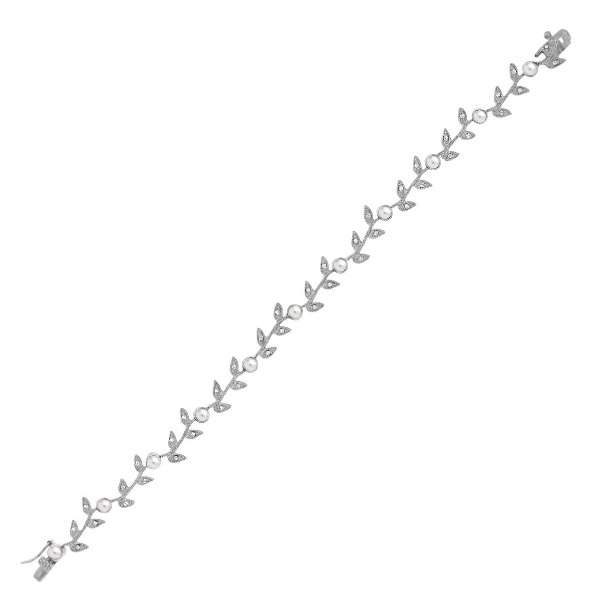 Crystal Leaf Bracelet by Lauren G Adams, silver-tone vine with pavé crystals and pearl beads on Tampa Home & Garden Store